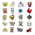 Cartoon animals. Cute elephant and lion, giraffe and crocodile, cow and chicken, dog and cat.