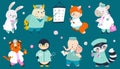 Cartoon animals doctors, funny animals with medical tools, stethoscope and syringe. Kids cute nurses in hospital Royalty Free Stock Photo