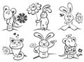 Cartoon animals with flowers Royalty Free Stock Photo