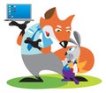 Cartoon animals. Fox sells hare laptop