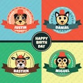 Cartoon Animals Head Label Vector