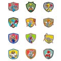 Cartoon Animals Industrial Jobs Set Collection Shield