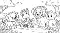 Cute cartoon safari animals in outline, line art, for coloring book lion, zebra, tiger, monkey Royalty Free Stock Photo