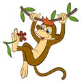 Cartoon animals for kids. Little cute monkey hangs. Royalty Free Stock Photo