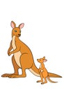 Cartoon animals. Mother kangaroo with her little cute baby. Royalty Free Stock Photo