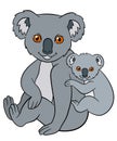 Cartoon animals. Mother koala sits with her little cute baby. Royalty Free Stock Photo