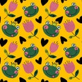 Cartoon animals seamless frogs pattern for wrapping paper and fabrics and kids clothes print and party accessories