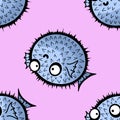 Cartoon animals seamless puffer fish fugu pattern for wrapping paper and fabrics and linens and kids clothes print