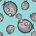 Cartoon animals seamless puffer fish fugu pattern for wrapping paper and fabrics and linens and kids clothes print