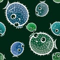 Cartoon animals seamless puffer fish fugu pattern for wrapping paper and fabrics and linens and kids clothes print
