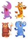 Cartoon animals set. Vector illustration of rhino, giraffe, monkey chimpanzee and elephant