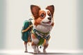 Cartoon animation of puppy wearing backpack for adventure.