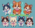 Cartoon anime smile puppy dog pet friendly smiling collage