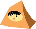 Original character of a cute little girl hiding in a paper pyramid with cartoon and anime style