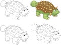 Cartoon ankylosaurus. Coloring book and dot to dot game for kids