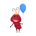 Cartoon Ant Character Wearing Birthday Hat and Holding Balloon Isolated on White Background Vector Illustration Royalty Free Stock Photo