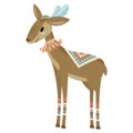 Cartoon antelope indian. Vector illustration of a cute antelope in a headdress with feathers. Drawing animal for