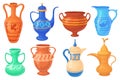 Cartoon antique jug. Ancient pitcher, traditional ornate old pot for wine or water vessel, isolated collection jugs with Royalty Free Stock Photo