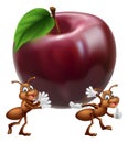 Cartoon ants carrying apple Royalty Free Stock Photo