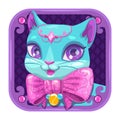 Cartoon app icon with blue pretty kitty girl.