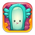 Cartoon app icon with funny slimy alien character.