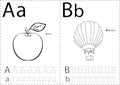 Cartoon apple and balloon. Alphabet tracing worksheet: writing A