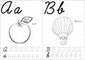 Cartoon apple and balloon. Alphabet tracing worksheet: writing A