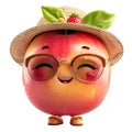 Cartoon apple character wearing summer hat and glasses isolated on transparent background. 3d illustration. Royalty Free Stock Photo