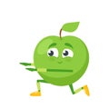 Cartoon Apple Character Yoga, Fitness or Pilates Fitness Sport. Green Fruit Squat in Stretching Pose, Smiling Personage