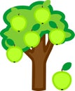 Cartoon apple tree with green apples and leaves Royalty Free Stock Photo