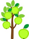 Cartoon apple tree with green apples and leaves Royalty Free Stock Photo