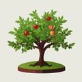 Cartoon apple tree with leaves and fruits Royalty Free Stock Photo