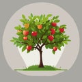 Cartoon apple tree with leaves and fruits Royalty Free Stock Photo