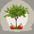 Cartoon apple tree with leaves and fruits Royalty Free Stock Photo