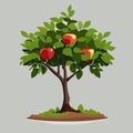 Cartoon apple tree with leaves and fruits Royalty Free Stock Photo