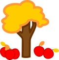 Cartoon apple tree with yellowed leaves and ripe red apples Royalty Free Stock Photo