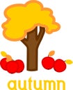 Cartoon apple tree with yellowed leaves and ripe red apples Royalty Free Stock Photo