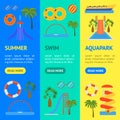 Cartoon Aquapark Playground Banner Vecrtical Set. Vector