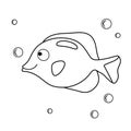 Cartoon aquarium fish. Coloring book with inhabitants sea. Vector character and water bubbles. A simple game for kids. Ocean page Royalty Free Stock Photo