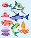 Cartoon aquatic animal set