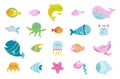 Cartoon aquatic animals. Marine life