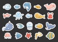 Cartoon aquatic animals. Sticker Bookmark