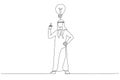 Cartoon of arab businessman with light bulb metaphor for innovation and inspiration. Single line art style