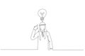 Cartoon of arab businessman pointing to head with one finger found and remember idea. Single continuous line art