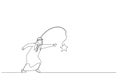 Cartoon of arab businessman running with carrot stick trying to grab star prize award. Metaphor for incentive. One continuous line Royalty Free Stock Photo