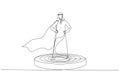 Cartoon of arab businessman superhero leader on podium, standing proud and strong. Metaphor for arab business management and boss