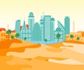 Cartoon Arab City on a Landscape Background. Vector