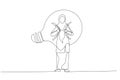 Cartoon of arab muslim businesswoman carry idea concept creating business opportunity. One line art style