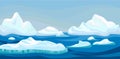 Cartoon arctic iceberg with blue sea, winter landscape. Scene game concept Arctic Ocean and snow mountains. Vector Royalty Free Stock Photo