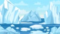 Cartoon arctic landscape. Icebergs, blue pure water glacier and icy cliff snow mountains. Greenland polar nature Royalty Free Stock Photo